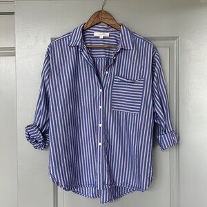 Loft Striped Cotton Blend Oversized Pocket Shirt